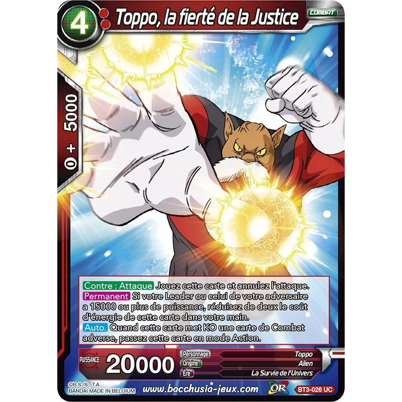 Toppo, la fierté de la Justice BT3-026 UC / Dragon Ball Super, Série 03 : Les mondes croisés Toppo, la fierté de la Justice BT3-026 UC / Dragon Ball Super, Série 03 : Les mondes croisés