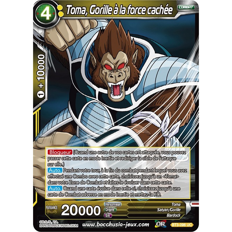 Toma, Gorille à la force cachée BT3-096 UC Foil (Brillante) / Dragon Ball Super, Série 03 : Les mondes croisés Toma, Gorille à la force cachée BT3-096 UC Foil (Brillante) / Dragon Ball Super, Série 03 : Les mondes croisés