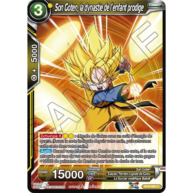 BT4-085 C Son Goten, la dynastie de l'enfant prodige Foil (Brillante) / Dragon Ball Super, Série 04 : Colossal Warfare BT4-085 C Son Goten, la dynastie de l'enfant prodige Foil (Brillante) / Dragon Ball Super, Série 04 : Colossal Warfare