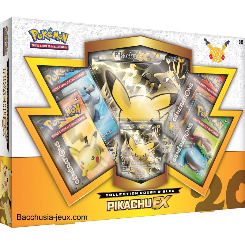 Pokémon Coffret été Pikachu EX, collection rouge et bleu, générations 20 ans
