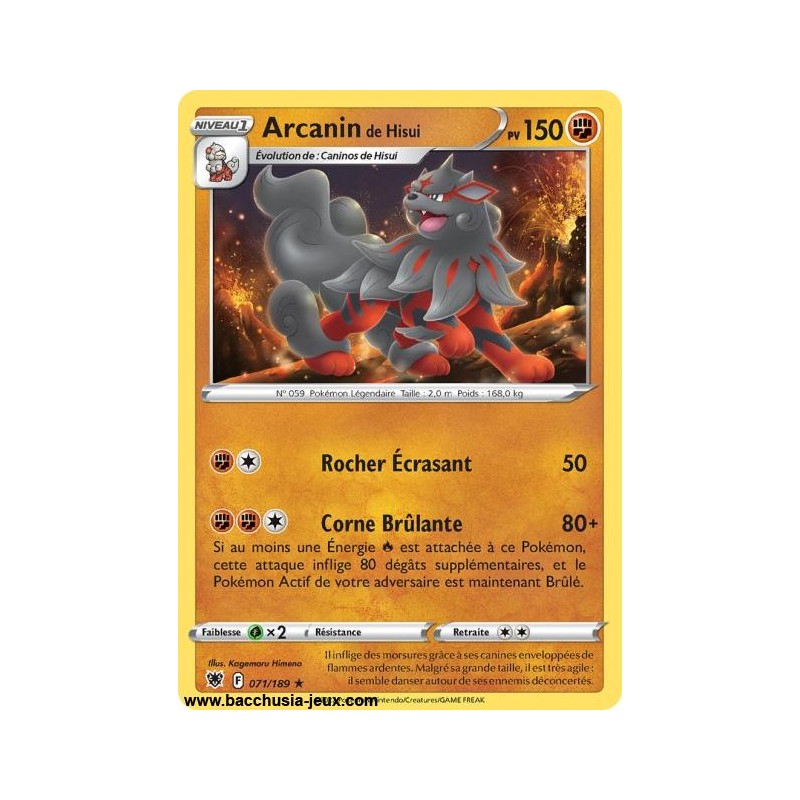 Carte Pokémon EB10 071/189 Arcanin de Hisui RARE