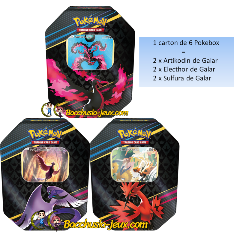 Pokémon Lot de 6 Pokebox EB12.5 Zénith Suprême - 2 Artikodin de Galar, 2 Electhor de Galar et 2 Sulf Pokémon Lot de 6 Pokebox EB12.5 Zénith Suprême - 2 Artikodin de Galar, 2 Electhor de Galar et 2 Sulf