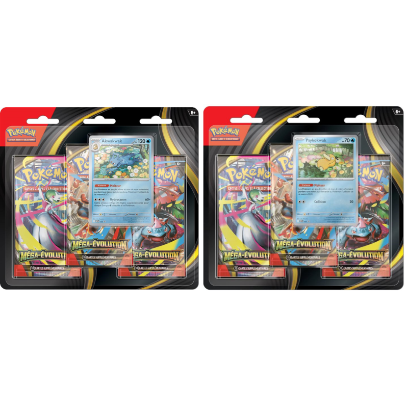 Pokémon ME01 Méga Evolution lot de 2 tripacks - Akwakwak et Psykokwak Pokémon ME01 Méga Evolution lot de 2 tripacks - Akwakwak et Psykokwak