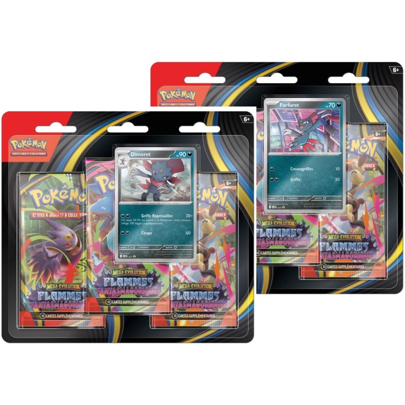 [Préco estimée 14/11/2025] - Pokémon ME02 lot de 2 tripacks Flammes Fantasmagoriques - Dimoret et Farfuret