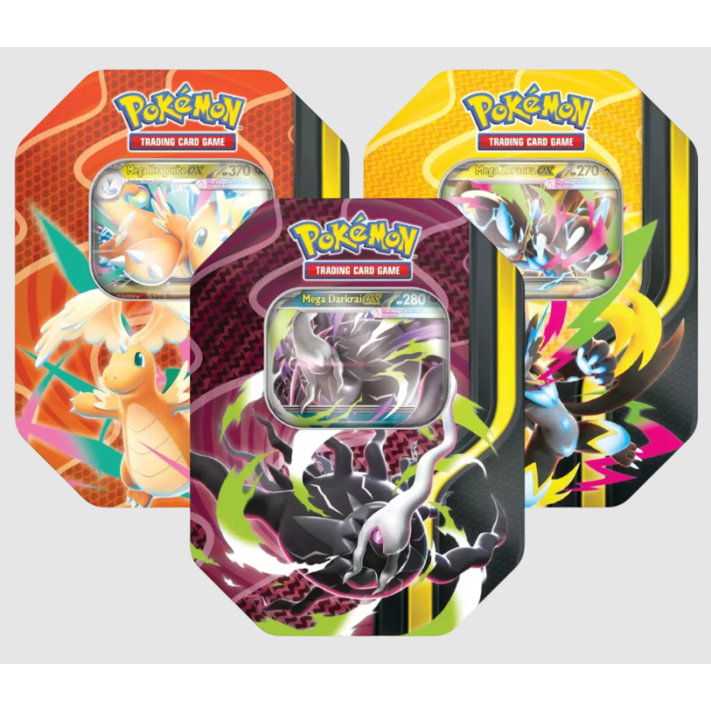 Pokémon Lot de 3 Pokebox Méga Forces - Dracolosse Ex – Darkrai Ex – Zeraora Ex